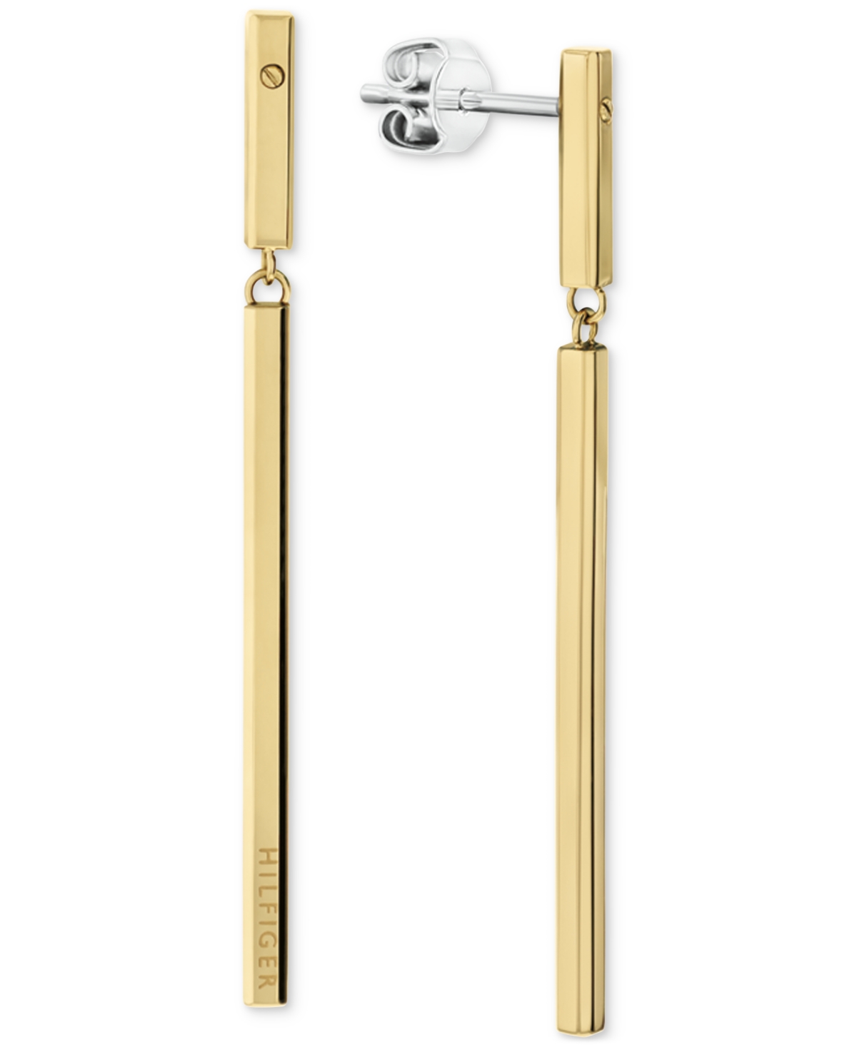 Tommy Hilfiger Linear Logo Bar Drop Earrings In Gold