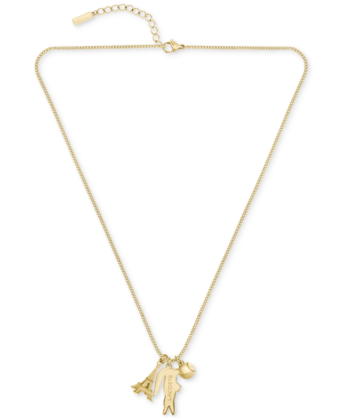 LACOSTE GOLD-TONE UMPIRE GREEN CROCODILE PENDANT NECKLACE, 23-2/3" + X" EXTENDER 