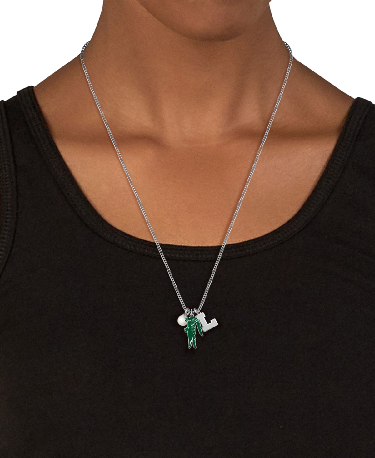 LACOSTE GOLD-TONE UMPIRE GREEN CROCODILE PENDANT NECKLACE, 23-2/3" + X" EXTENDER 