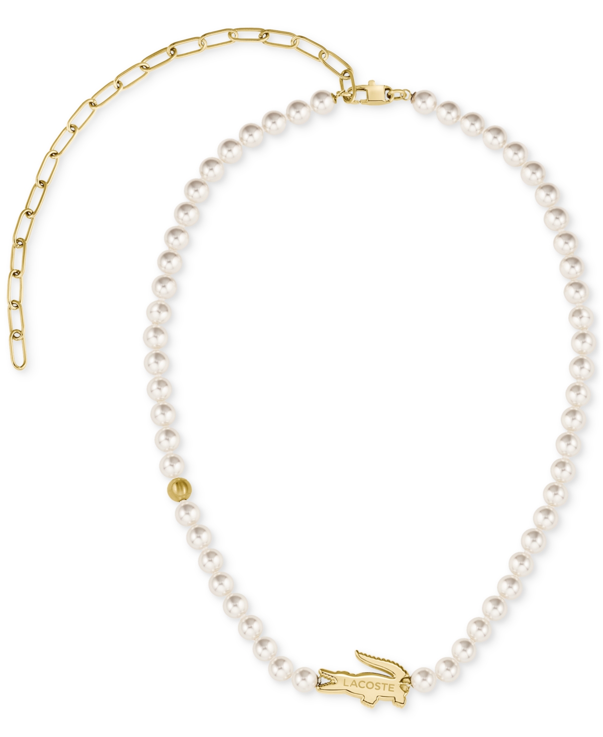 Shop Lacoste Gold-tone Matchpoint Imitaion Pearl Strand Necklace, 16-1/3" + 2-1/2" Extender