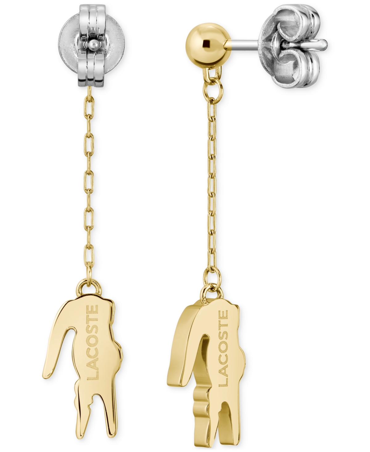 LACOSTE GOLD-TONE CROCODILE CHAIN DROP EARRINGS 