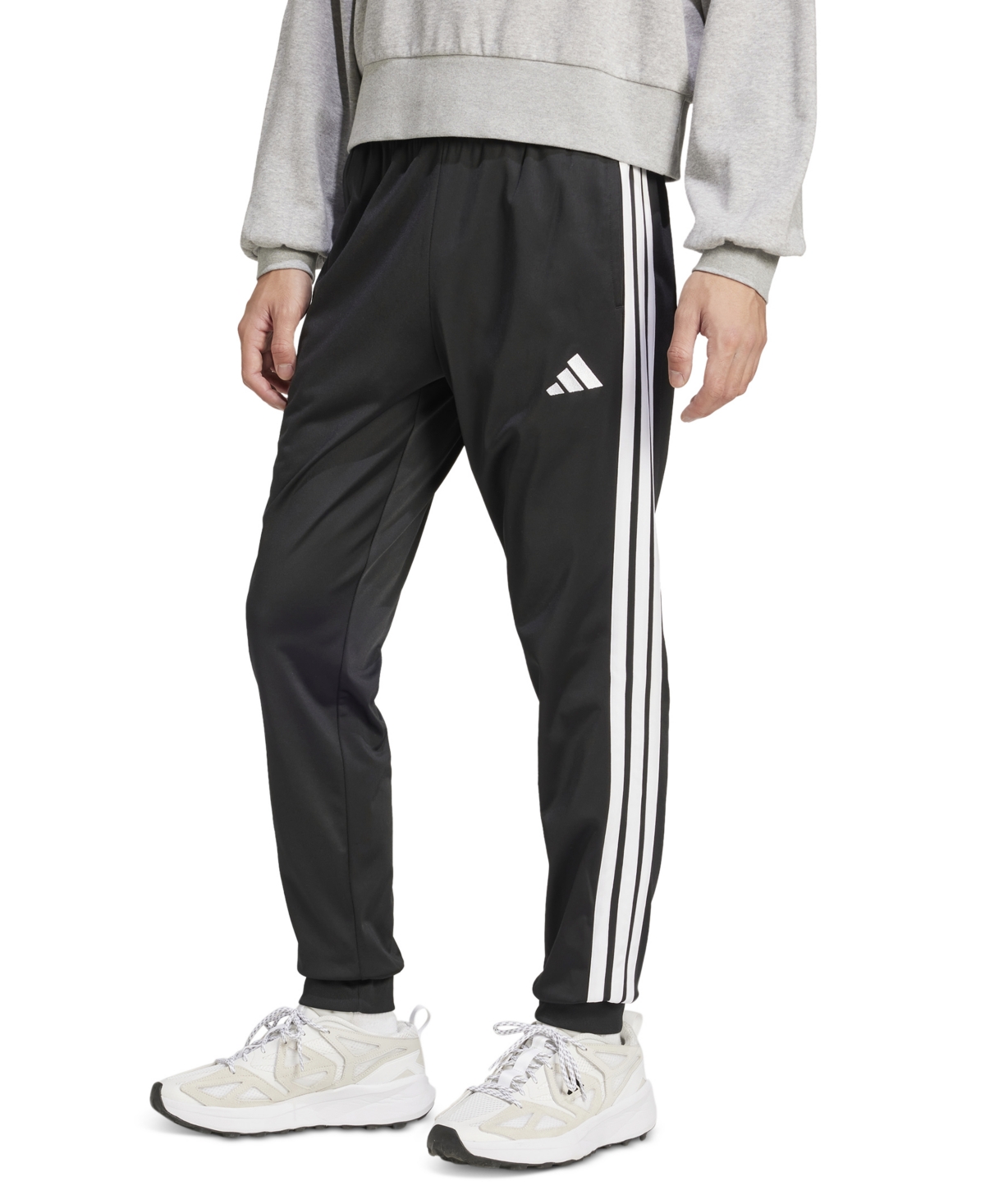 adidas Men's Regular-Fit Tapered Stripe Track Pants - Black/whit