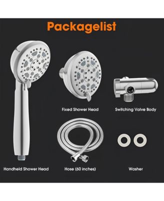 6-Spray Setting High Pressure Dual Rain Shower Head with Handheld Valve and 59&amp;#x22; Flexible Hose (Brushed Nickel)
