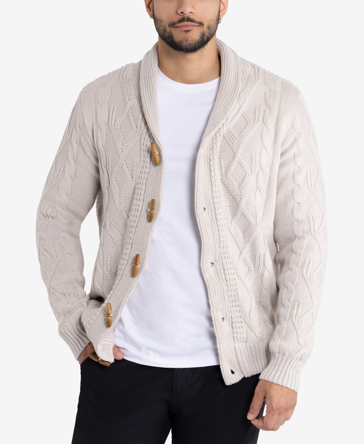 X-Ray Men's Shawl Collar Knit Cardigan - Cream