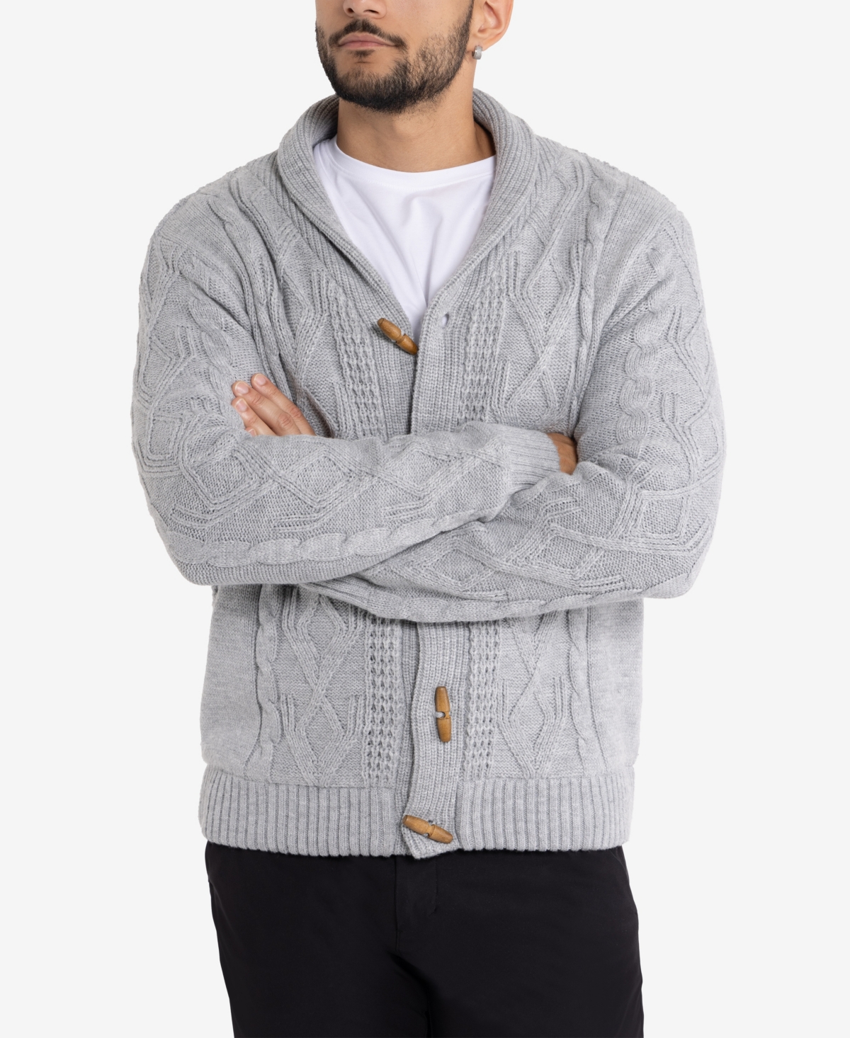 X-ray Men's Shawl Collar Knit Cardigan In Light Grey