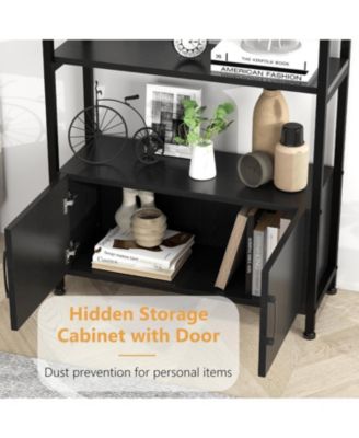 4 Tier Bookshelf, Arched Bookcase with Doors Storage