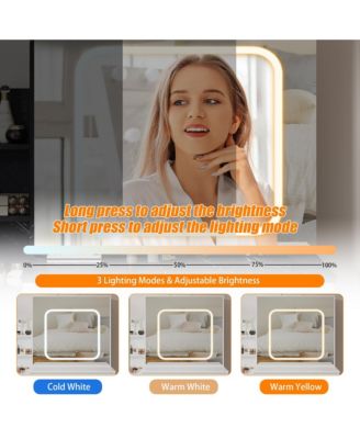 Vanity Desk with Mirror and LED Lights, Makeup Vanity Desk with Sliding Lighted Mirror, Power Outlet, Dressing Table with 4 Drawers