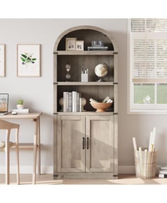 Bookcase with Doors Arched Bookshelf 71.65in Tall Bookcase Farmhouse Cabinet