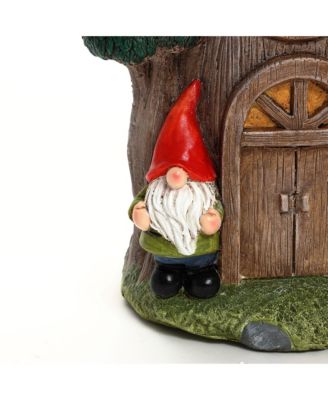 Outdoor Fairy House Side Table, 17'' Tree House Statue Concrete Accent End Table for Outdoor and Indoor, Plant Stand for Garden, Balcony