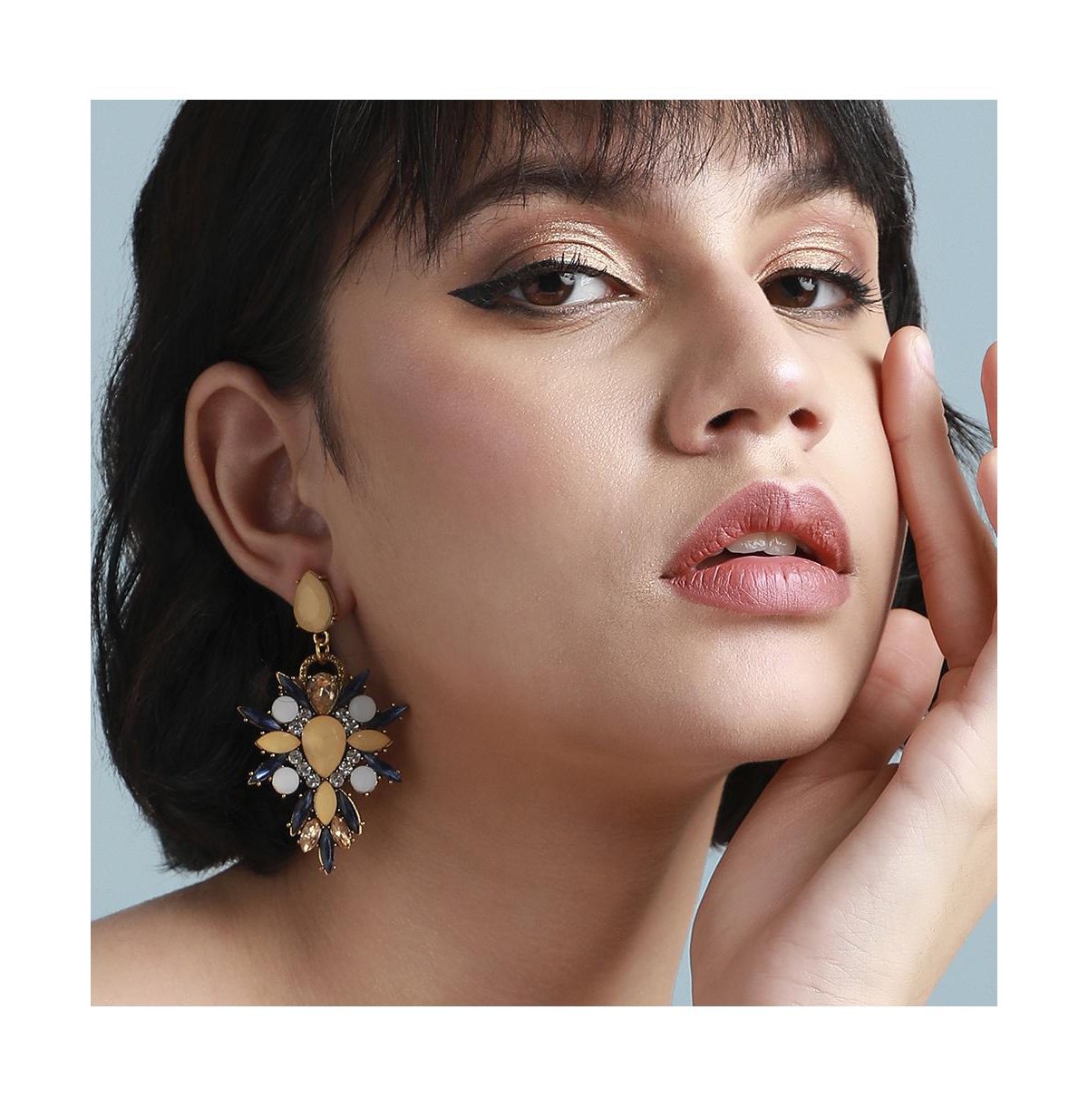 Sohi Crystal Drop Earrings In Yellow