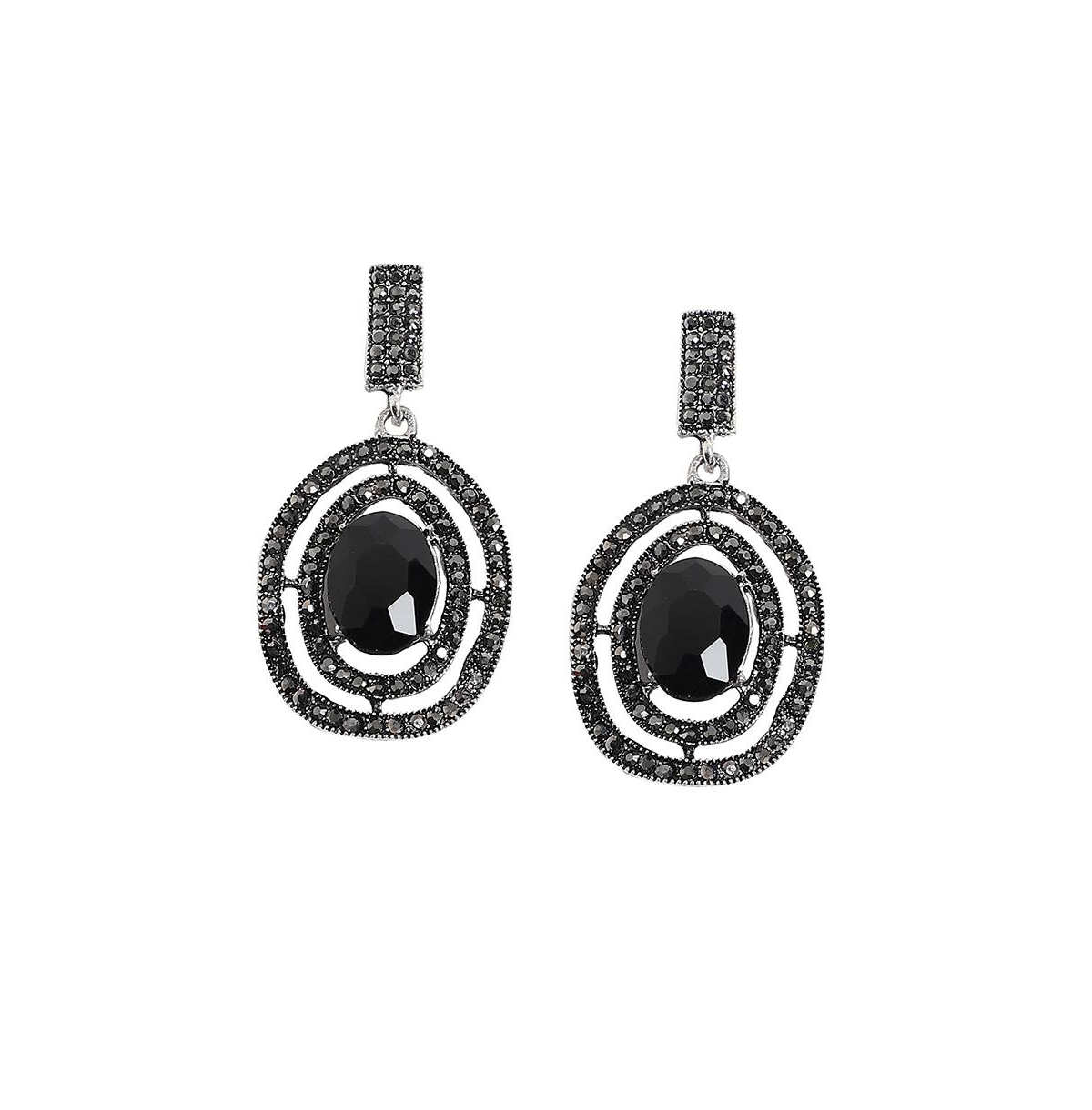 Shop Sohi Embellished Lined Oval Drop Earrings In Black