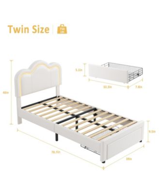 Twin Upholstered Bed Frame with Adjustable Headboard & Smart LED with drawer