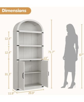 Bookcase with Doors Arched Bookshelf 71.65in Tall Bookcase Farmhouse Cabinet