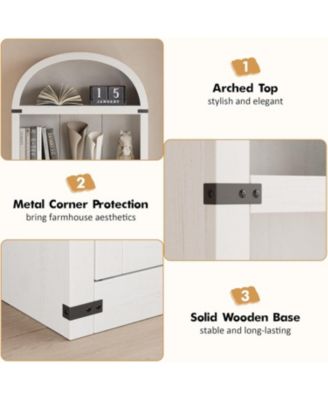 Bookcase with Doors Arched Bookshelf 71.65in Tall Bookcase Farmhouse Cabinet