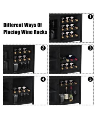 Wine Bar Cabinet with Detachable Wine Rack, Bar Rack Cabinet with Glass Holder and 1 Drawer, Mesh Door, Small Sideboard and Buffet Cabinet for Liquor and Glasses