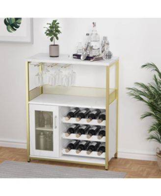 Wine Bar Cabinet with LED Light 36''H Coffee Bar Cabinet with Detachable Wine Rack and Glass Holder Kitchen Buffet Sideboard w/Storage Shelf Freestanding Liquor Cabinet for Living Room