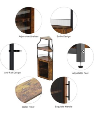 Corner Bar Cabinet - Wine Bar Cabinet with LED Strip and Glass Holder 5-Tiers Storage Space Corner Liquor Cabinet Industrial Wine Cabinet