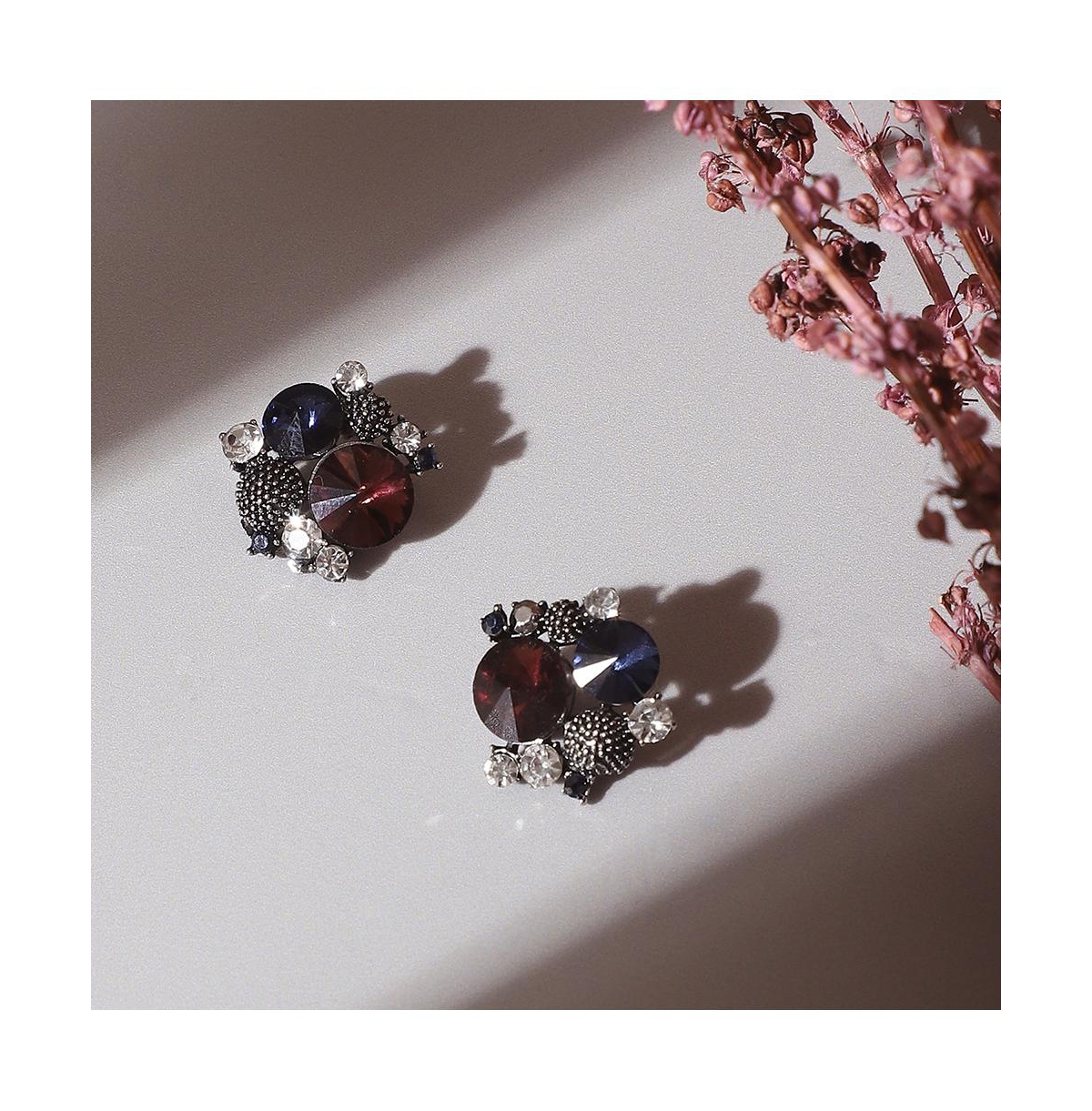 Sohi Crystal Textured Stud Earrings In Grey
