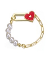 GiGiGirl 14K Gold Plated Bracelet with Pearls and Enamel Heart Clasp - Red