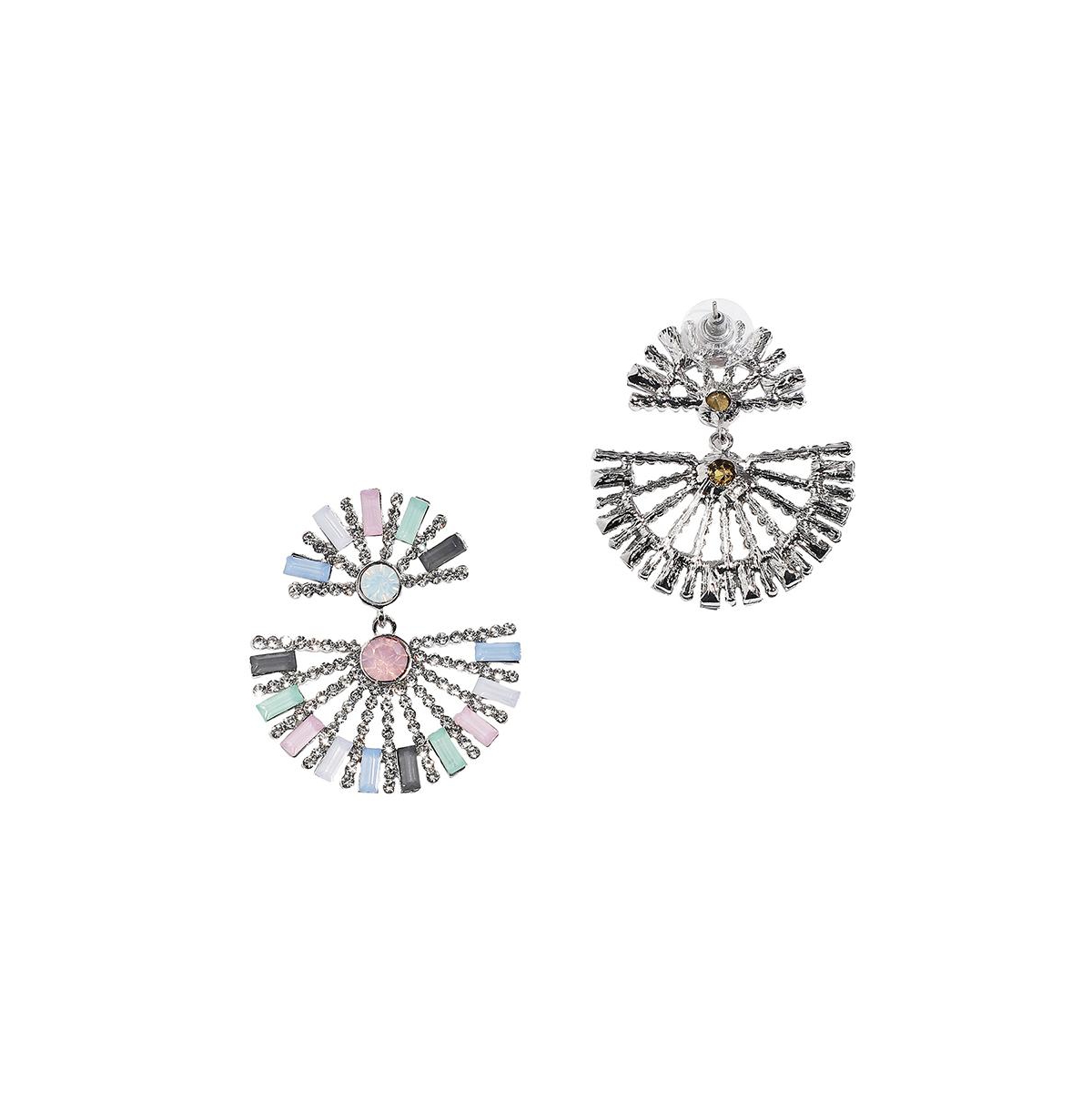 Sohi Half Circular Drop Earrings In Silver