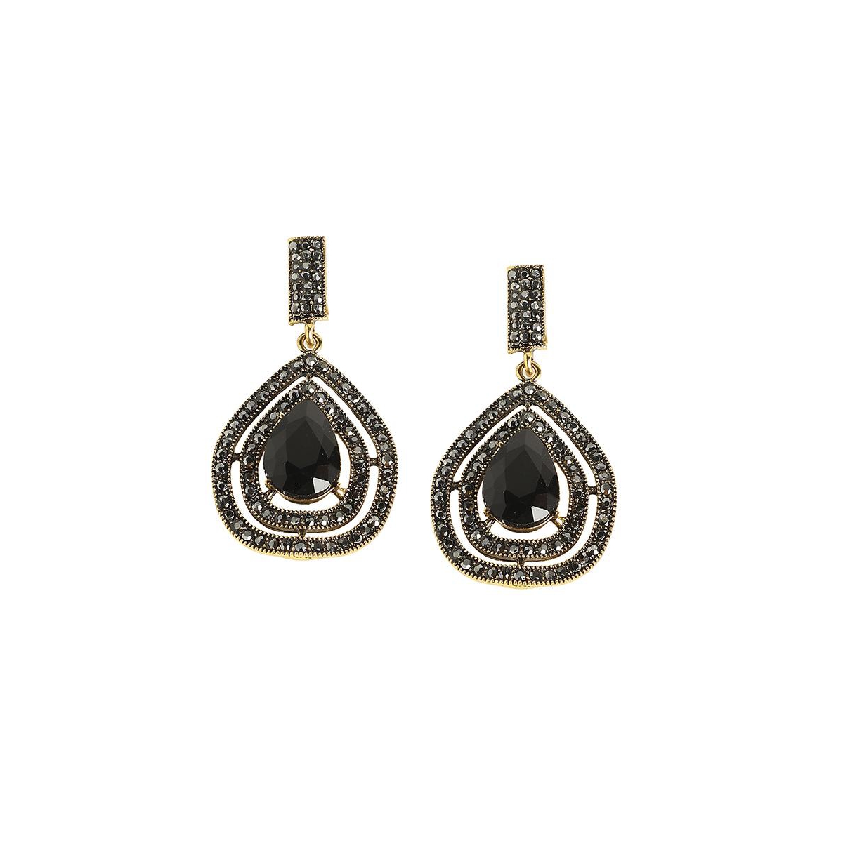 Sohi Embellished Lined Teardrop Earrings In Black