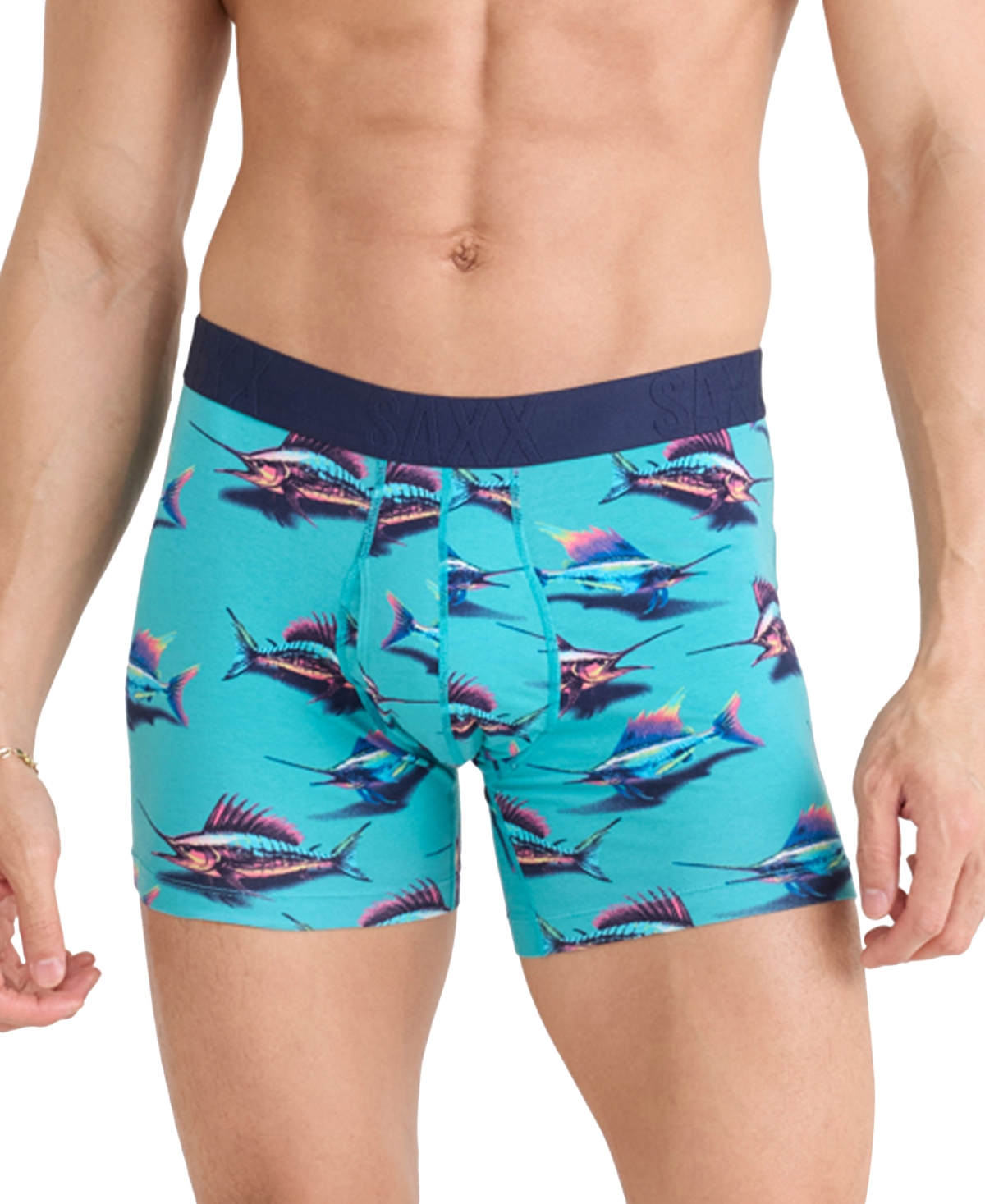 Saxx Men's Droptemp Slim-fit Cooling Printed Boxer Briefs In Great Catch-baltic