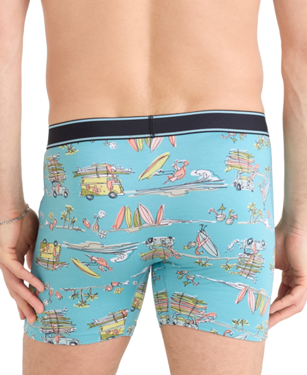 Saxx Men's Daytripper Relaxed-fit Moisture-wicking Printed Boxer Briefs In Beach Or Bust-reef Blue