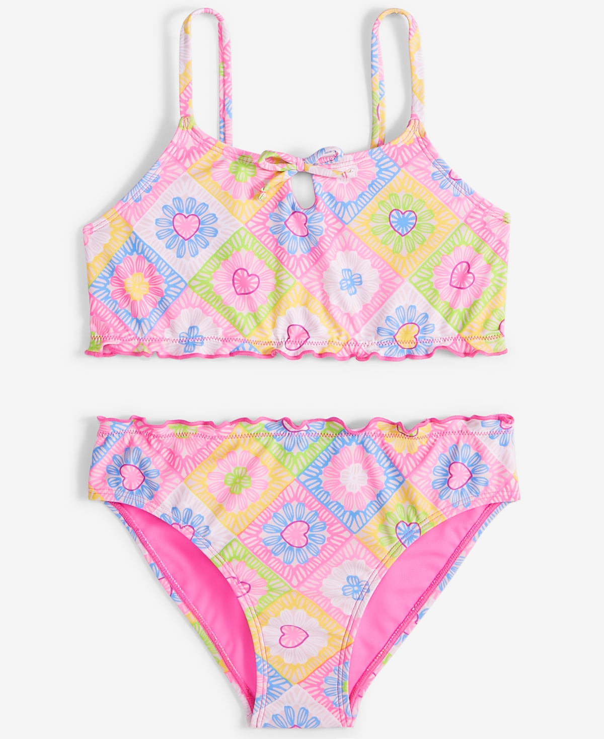 Breaking Waves Big Girls 2-pc. Crochet Heart-print Swimsuit In Multi