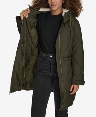 Women's Diamond Quilted Cinch Waist Parka Jacket
