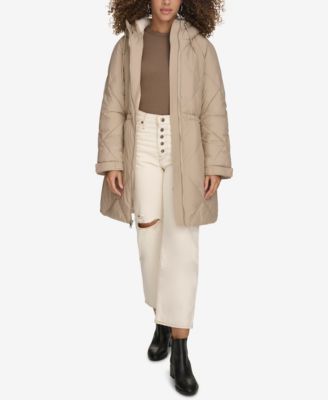 Women's Diamond Quilted Cinch Waist Parka Jacket