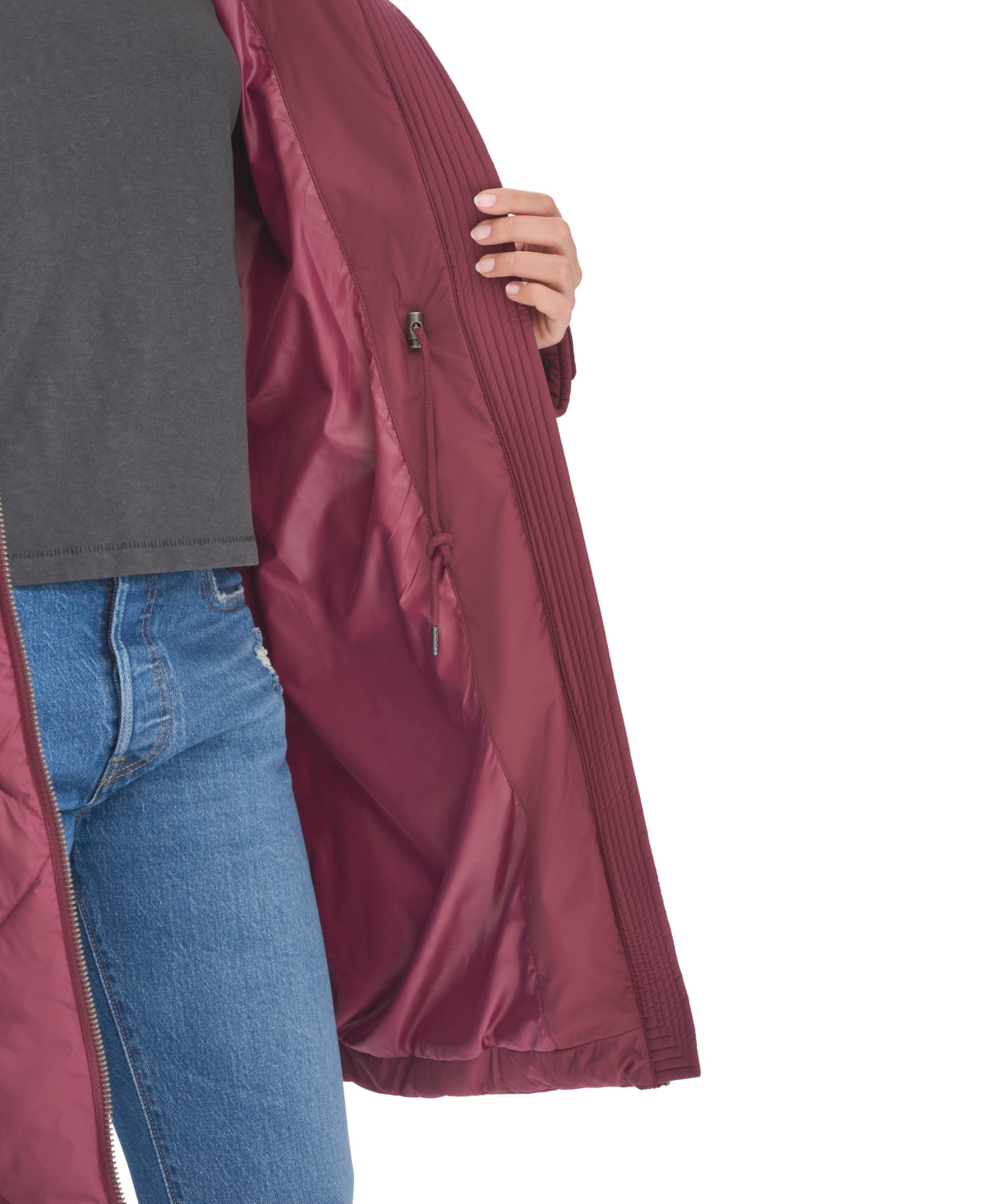 Levi's Women's Diamond Quilted Cinch Waist Parka Jacket In Burgundy