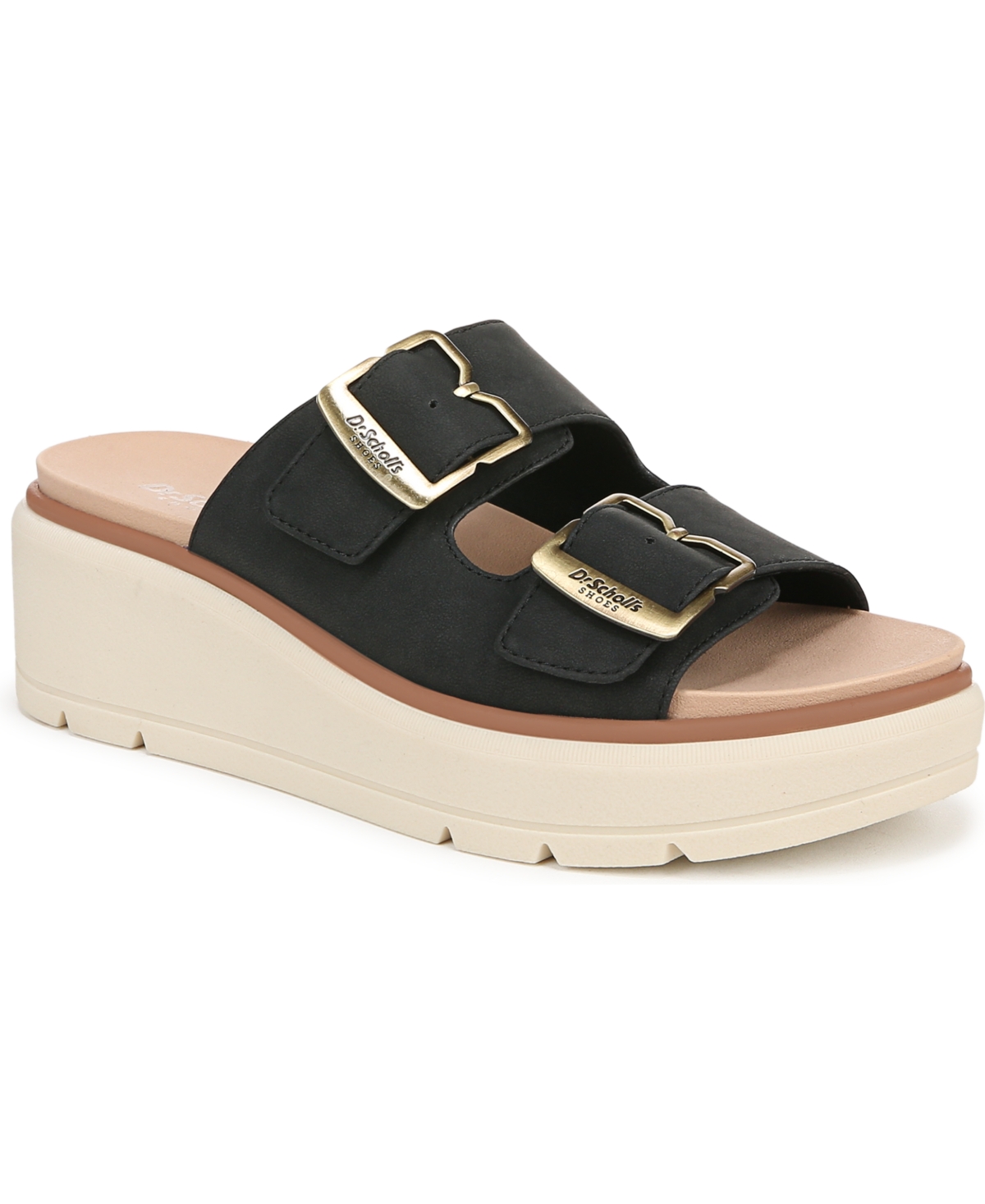 Shop Dr. Scholl's Women's Nice Day Max Og Slide Wedge Sandals In Black Faux Leather