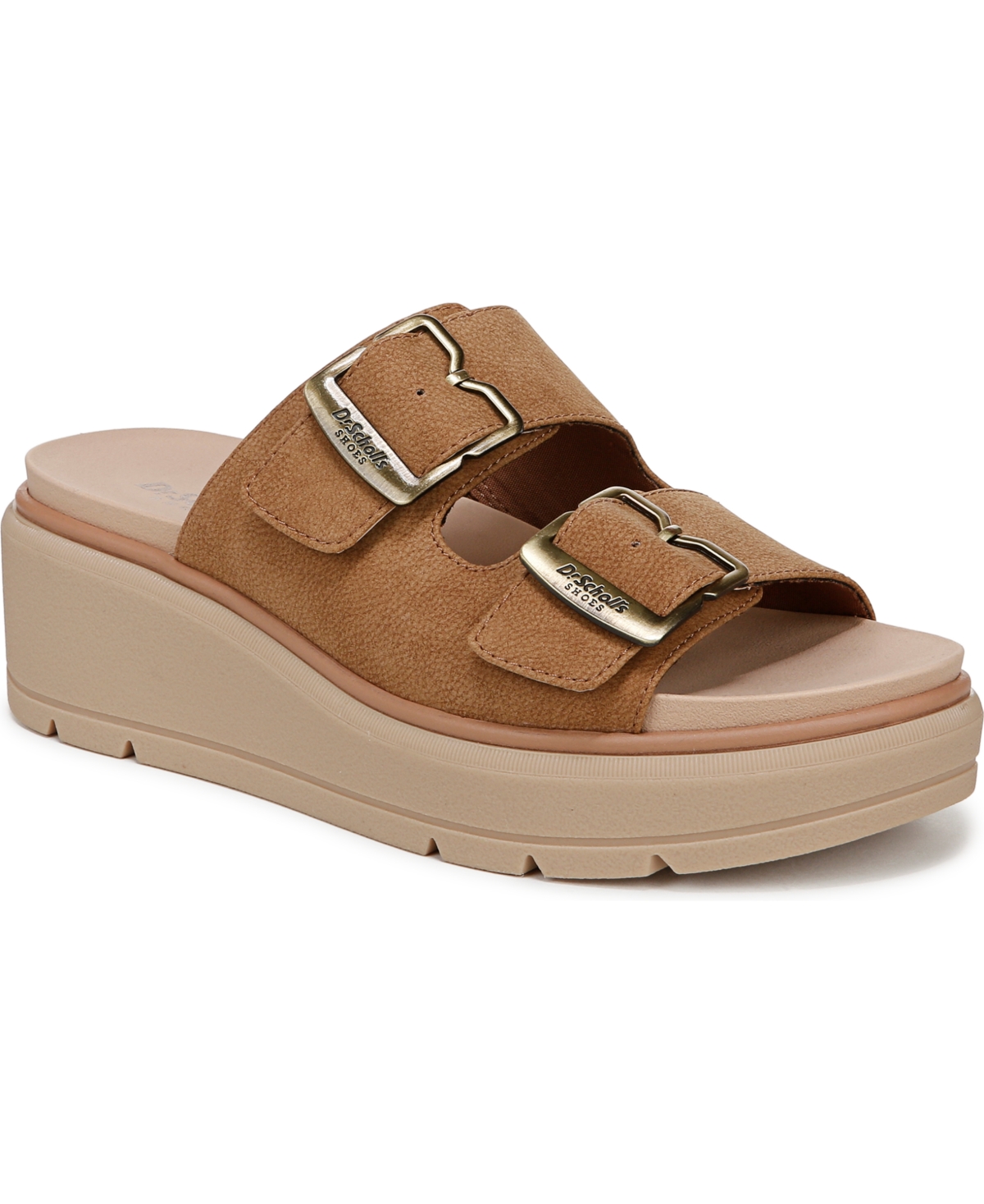 Shop Dr. Scholl's Women's Nice Day Max Og Slide Wedge Sandals In Honey Brown Faux Leather