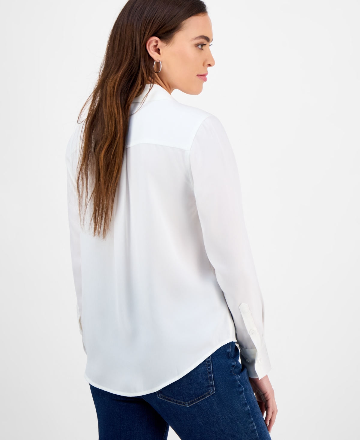 Inc International Concepts Petite Button-pocket Long-sleeve Shirt, Exclusively At Macy's In White