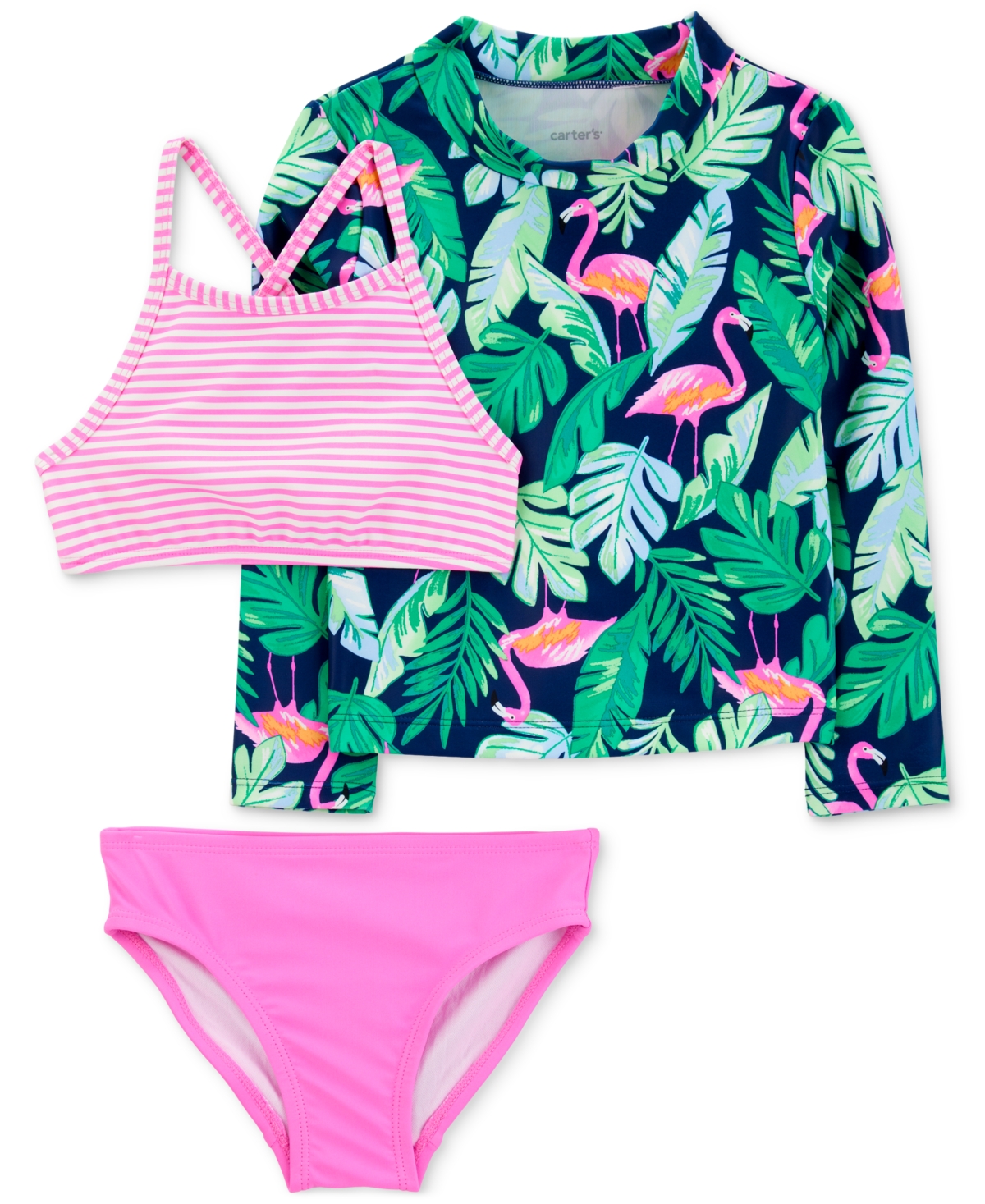 Carter's Toddler Girls Tropical-print Rash Guard Swimsuit, 3 Piece Set In Assorted