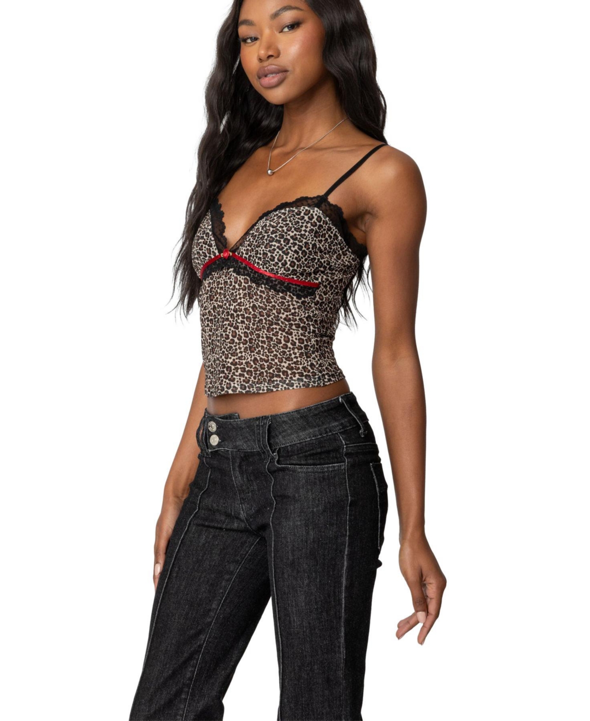 Edikted Womens Lacey Leopard Mesh Tank Top