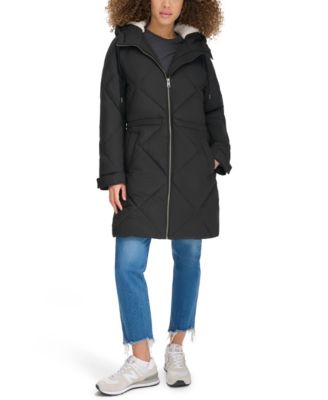 Women's Diamond Quilted Cinch Waist Parka Jacket