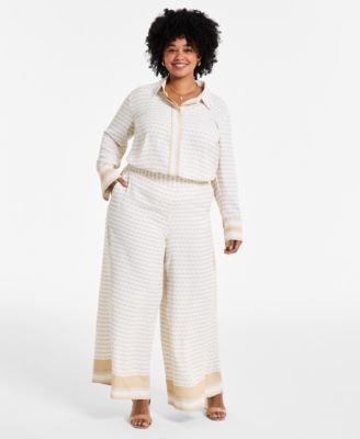 Vince Camuto - Plus Size Printed High-Rise Wide-Leg Pants