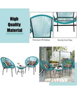 3PCS Patio Acapulco Furniture Bistro Set Plastic Rope Glass Table