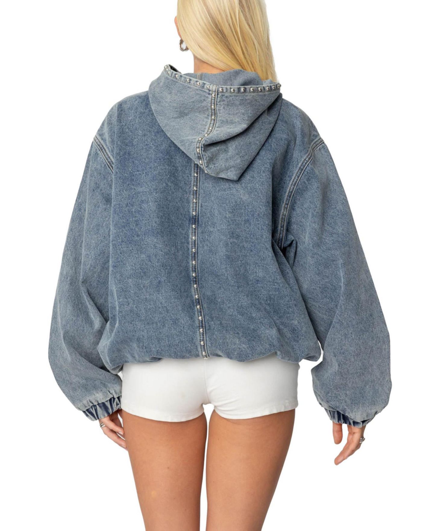 Женское худи Edikted Marney Oversized Studded Denim, цвет: Синий — фото 2