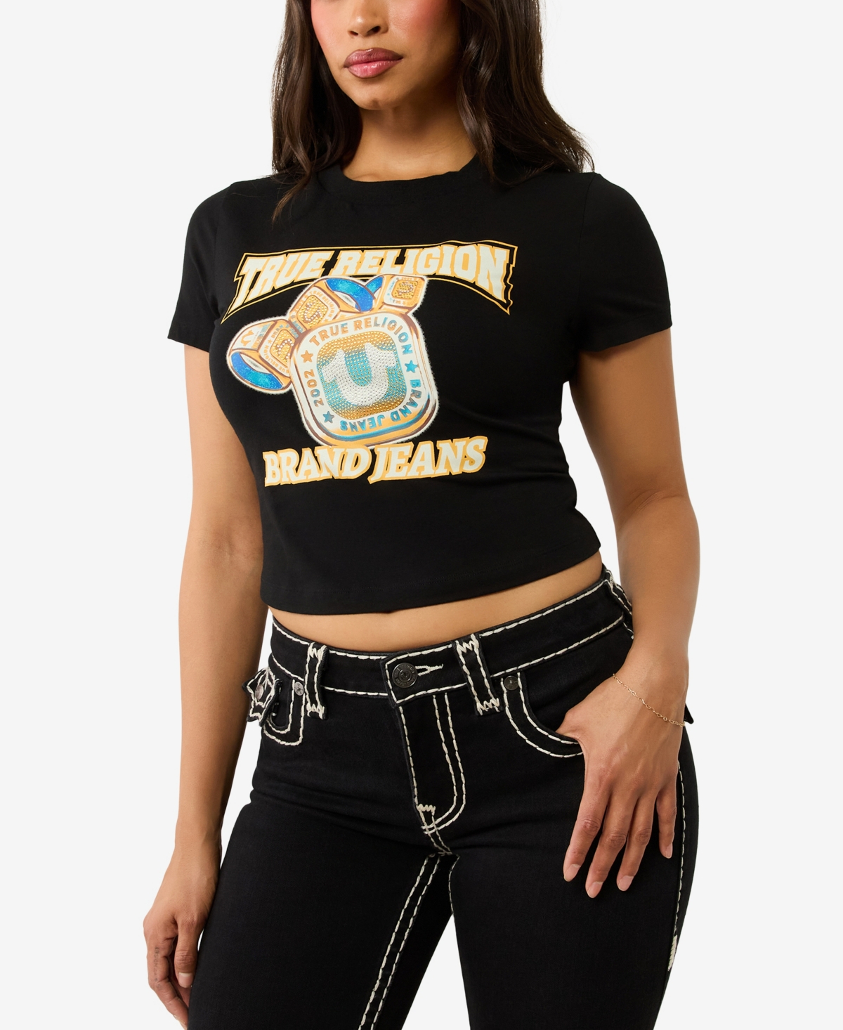 TRUE RELIGION WOMEN'S CLASS RING BABY CREWNECK T-SHIRT 