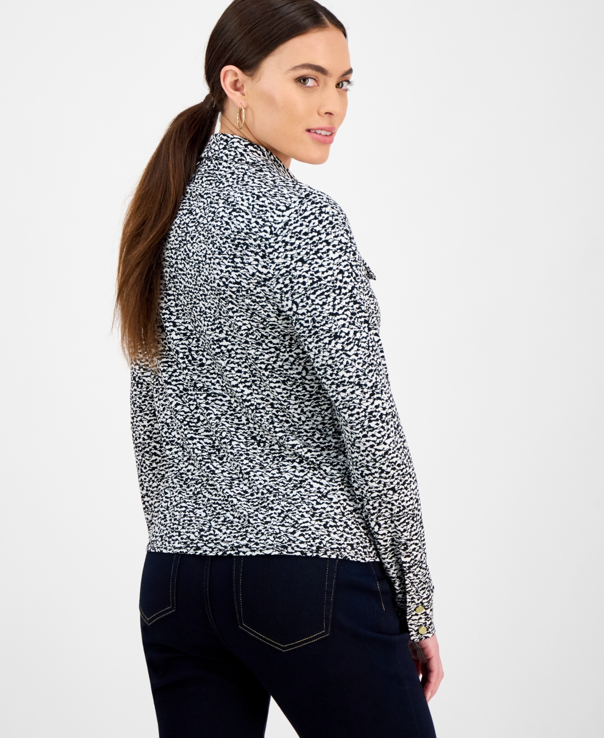 Inc International Concepts Women's Printed Knit Utility Shirt, Exclusively At Macy's In Gray
