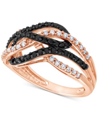 Macy's - Black & White Diamond Openwork Crossover Ring (1/2 ct. t.w.) in 10k Rose Gold