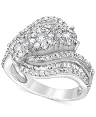 Macy's - Diamond Round & Baguette Triple Cluster Swirl Ring (1 ct. t.w.) in 10k White Gold
