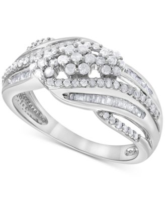 Macy's - Diamond Round & Baguette Swirl Ring (1/2 ct. t.w.) in 10k White Gold
