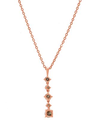 Brown & White Diamond Vertical Drop Pendant Necklace (1/2 ct. t.w.) in 14k Rose Gold, 16" + 2" extender