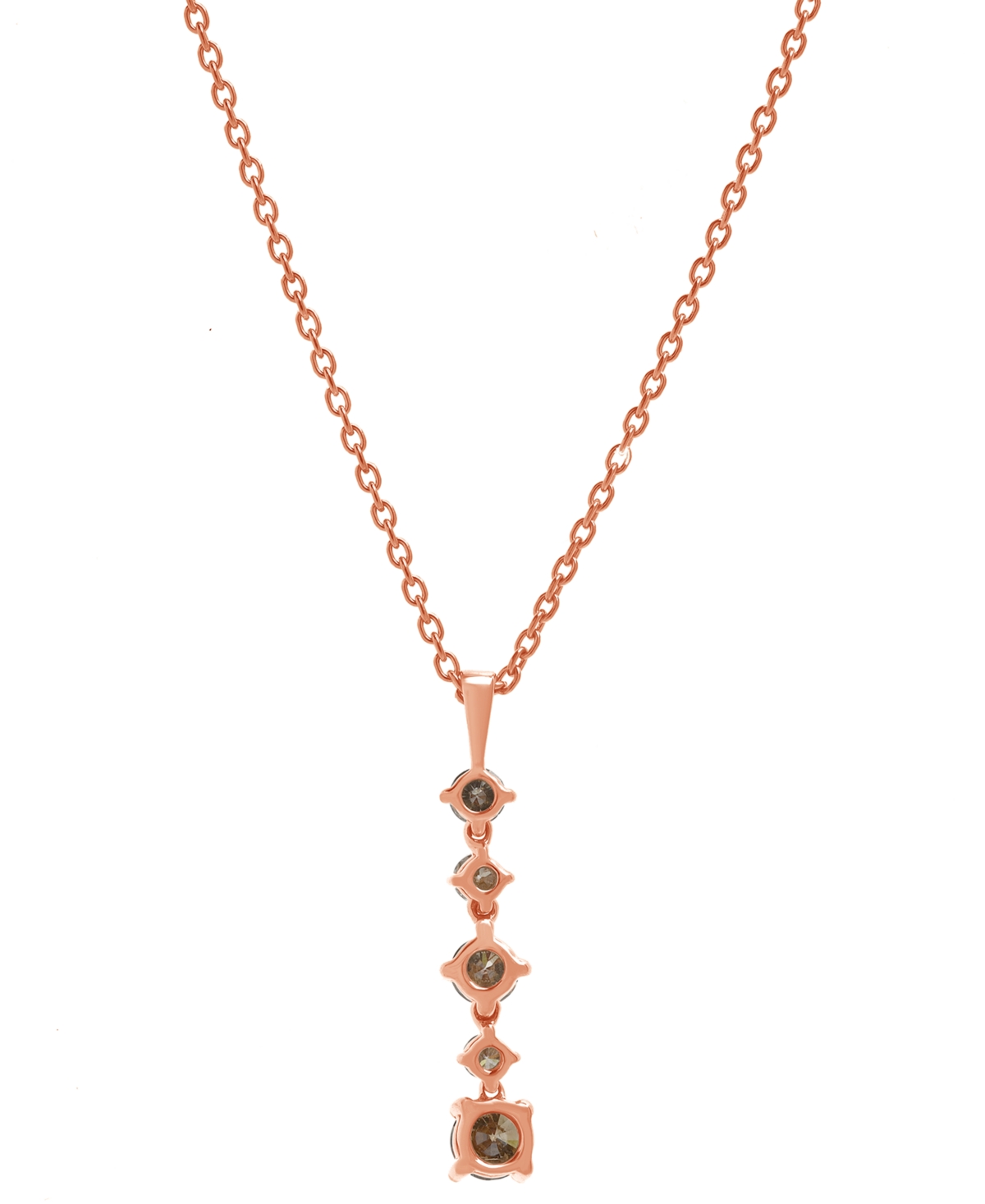 Macy's Brown & White Diamond Vertical Drop Pendant Necklace (1/2 Ct. T.w.) In 14k Rose Gold, 16" + 2" Exten In Rose Gold