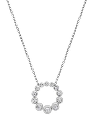 Diamond Graduated Bezel Circle Pendant Necklace (1/5 ct. t.w.) in 14k White Gold, 16" + 2" extender