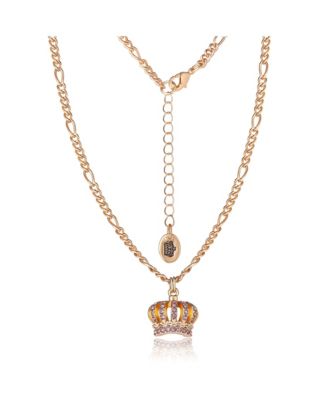 Crown Pendant Necklace & Stud Earrings Set - Pink Crystal Embellished