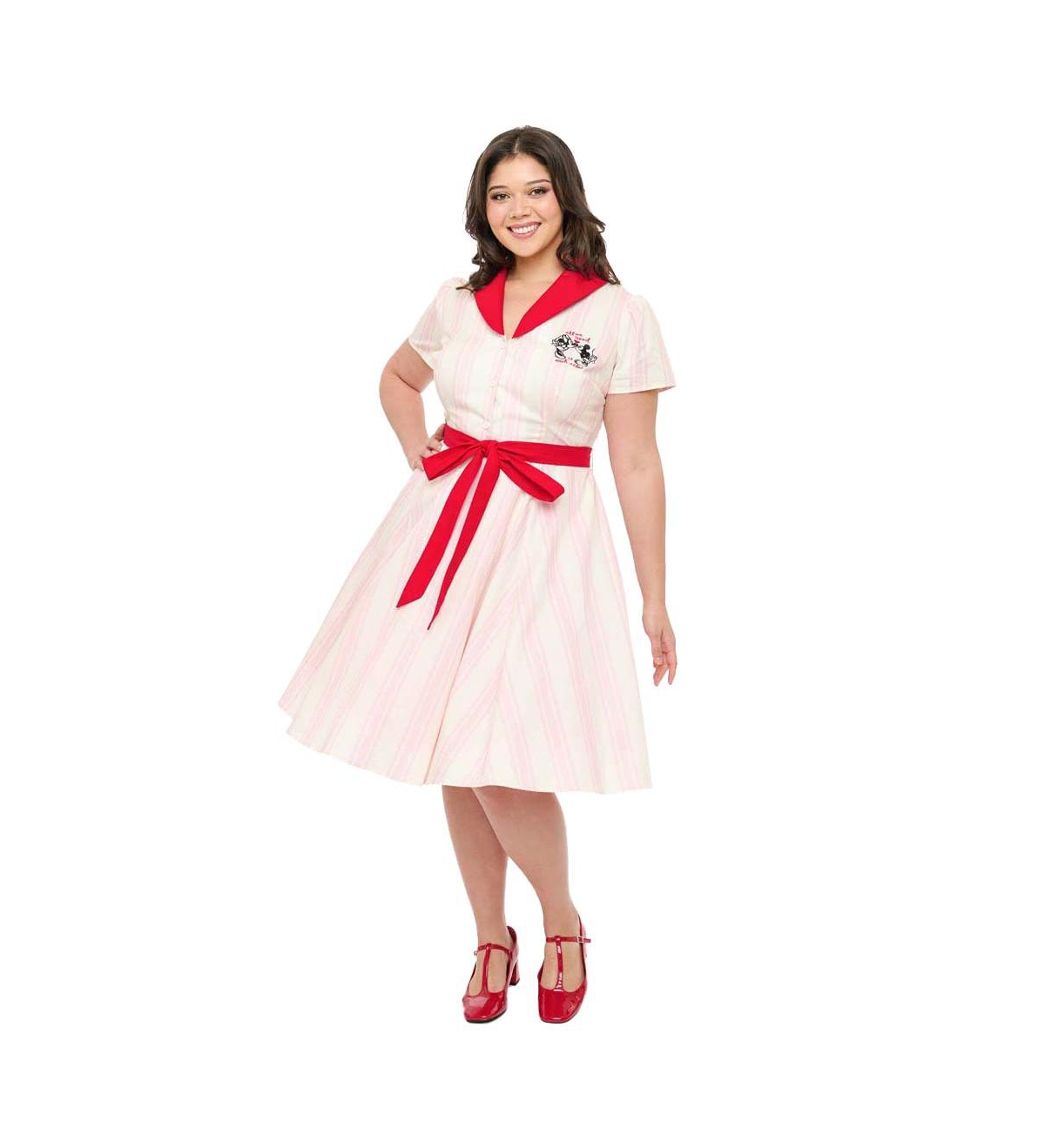 Plus Size 1950s Collared Shirt Dress - Stripes